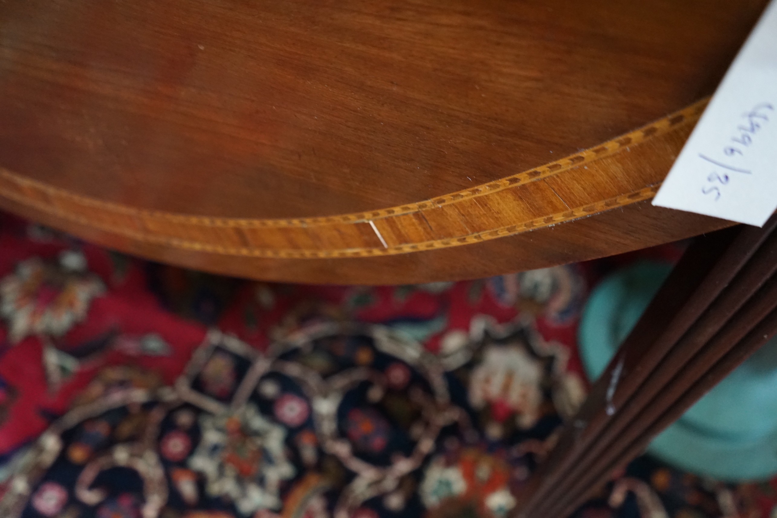 A George III and later satinwood banded mahogany oval Pembroke table, width 99cm, depth 56cm, height 75cm